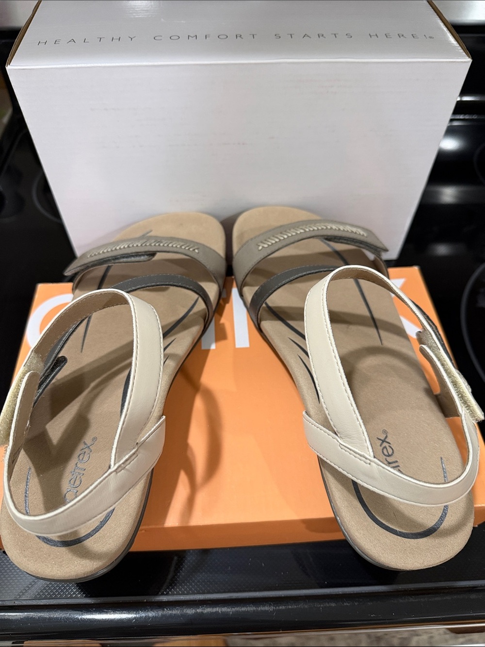 Aetrex Women's Neutral Multi-Strap Slingback Sandals - Beige and Taupe